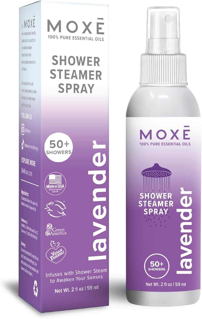MOXĒ Shower Steamer Spray Lavender Essential Oil Shower Spray – Relaxing Aromatherapy Mist for Home Spa Experience – Pure Plant Based Fragrance for Daily Routine – 1 Pack, 2oz