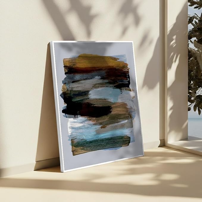 Monem Art Abstract Earth Tone Brushstroke Print - Modern Painterly Art Poster - Wall Decor for Living Room, Bedroom or Office - 12x16 White Framed CANVAS Wall Art by Mareike Bohmer
