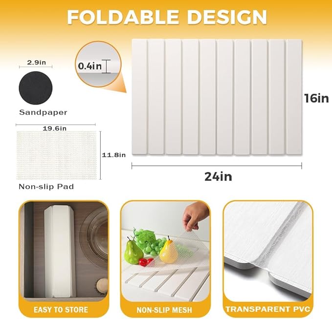Large Stone Drying Mat for Kitchen Counter, 24×16 Inch Diatomaceous Earth Dish Drying Stone for Fast Absorbent, Collapsible Quick-Dry Draining Mat for Dishes Cookware Cups Any Countertop