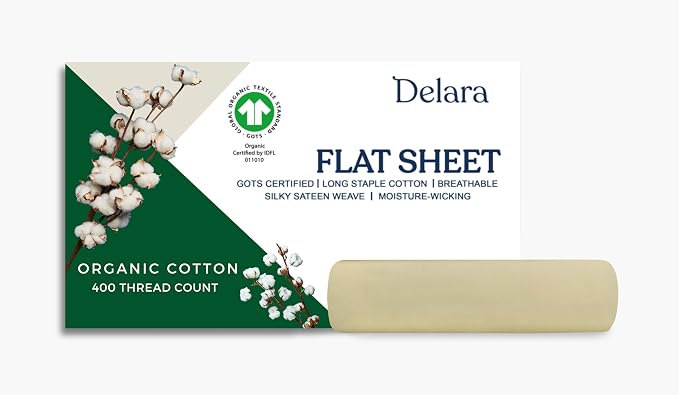 GOTS Certified 100% Organic Cotton Flat Sheet, 400TC Long Staple Cotton, Ultra Soft, Silky, Moisture-Wicking, Smooth & Breathable, Best Sheets for Hot Sleepers