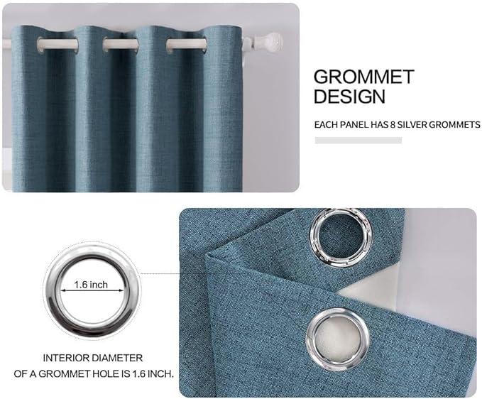 MIULEE Linen Texture Curtains for Bedroom Solid 100% Blackout Thermal Insulated Dusty Blue Curtains Grommet Room Darkening Drapes Luxury Decor for Living Room Nursery 52x72 Inch (2 Panels)
