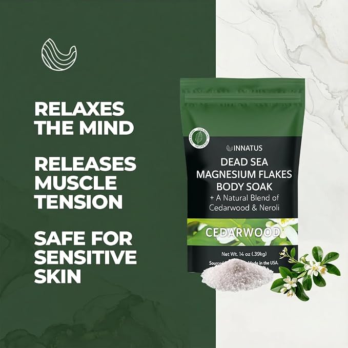Pure Dead Sea Magnesium Flakes Clarity Soak – Relaxing & Replenishing 14oz Bath Soak – Infused with Infused with Natural Oils for Muscle Recovery (Cedarwood)