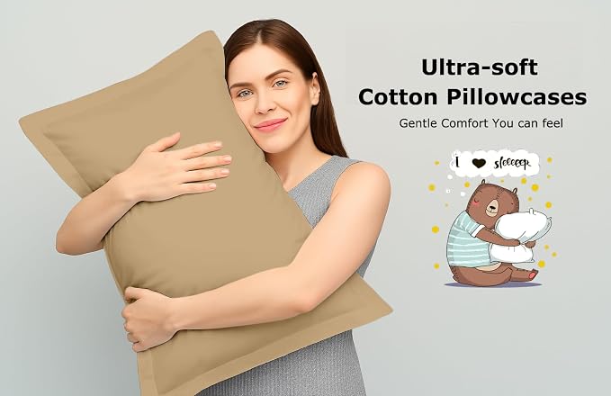 2 Pack Pillow Shams King Size 20x36 – 600 Thread Count 100% Organic Cotton Taupe Pillow Covers with 2 Inch Decorative Flange, Soft & Smooth Premium Hotel-Quality Pillowcases Set of 2
