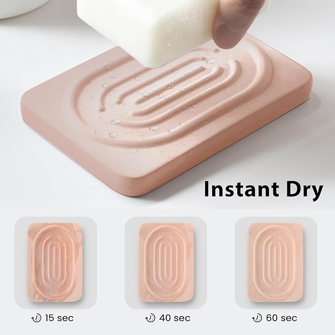 Diatomite Soap Dish Tray, Double Sided Soap Saver for Bathroom, Fast Drying Soap Holder, Quick Water Absorbing Holder for Sink, Bathtub, Vanity (Light Brown)