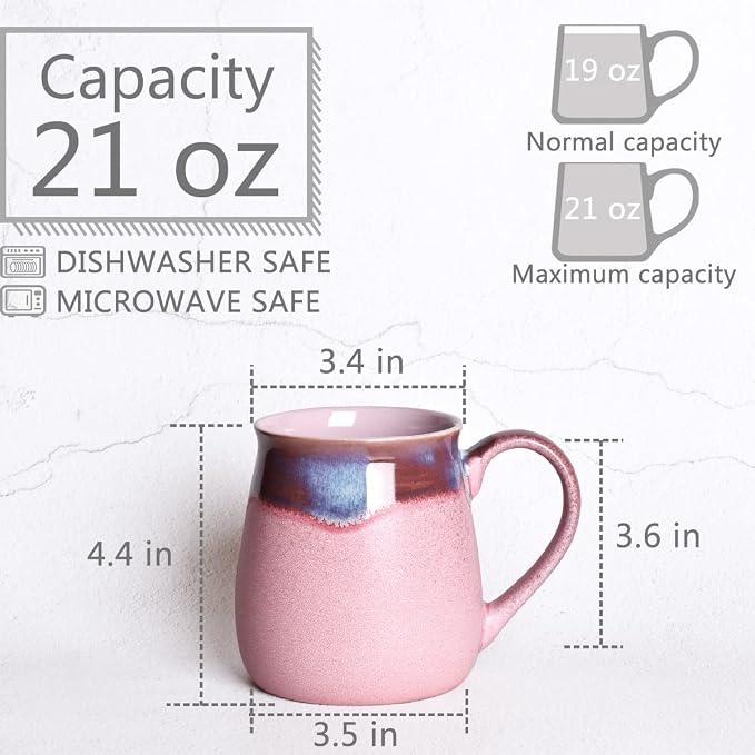 Bosmarlin Large Ceramic Coffee Mug, Pink Big Tea Cup for Office and Home, 21 Oz, Dishwasher and Microwave Safe (Pink, 1)