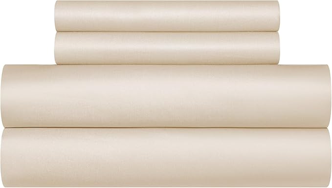 Cream Cotton Duvet Cover Set Twin 100% Long-Staple Cotton Sateen Bedding Set, Soft Breathable Smooth Organic Pure Cotton Plain Comforter Cover, Luxury Minimalist Bedroom Decor for All Season