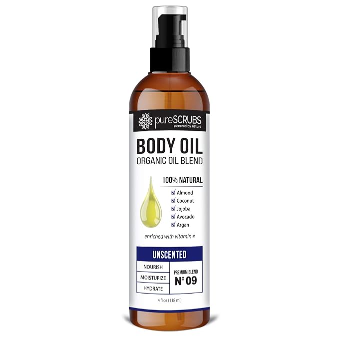pureSCRUBS Ultra Moisturizing Unscented Body Oil for Dry Skin, 4 oz | Fragrance Free, After Shower Body Oil for Buttery Soft Glowing Skin, Non-Greasy Vitamin E Blend for Bath, Massage & Cuticles