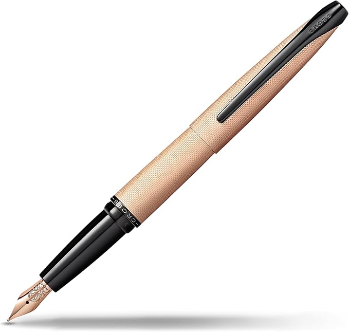 Cross ATX Brushed Rose Gold Stainless Steel Fine Nib Fountain Pen - Refillable Pen for Smooth Writing - Black Ink - Comfortable Grip - Long-Lasting - Professional Office Supplies