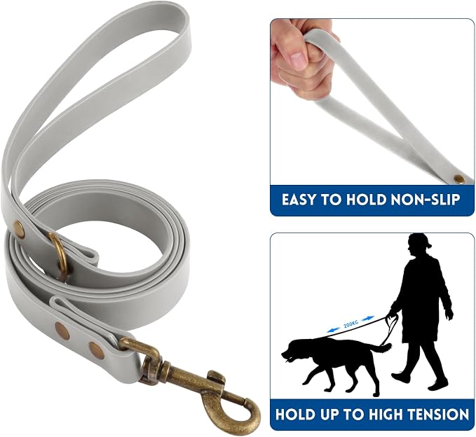 Wisedog Waterproof Dog Collar and Leash Set, Grey, S | Adjustable Puppy Collar, Cute Tag, 4FT Dog Leash, Poop Bag Included, Small Medium Large Dogs