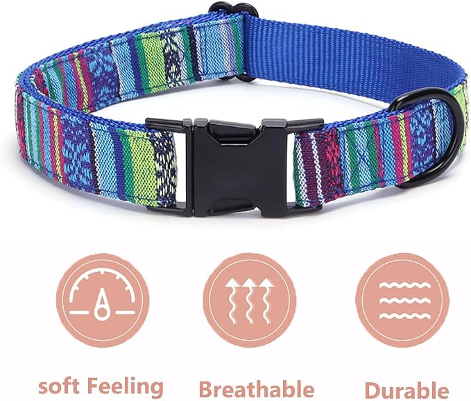 Dog Collar and Leash Set for Dogs Walking Bohemia Ethnic Style | Soft Durable Nylon Adjustable Collar with Metal Buckle 5ft Matching Leash with Padded Handle for Small Medium Large Dogs