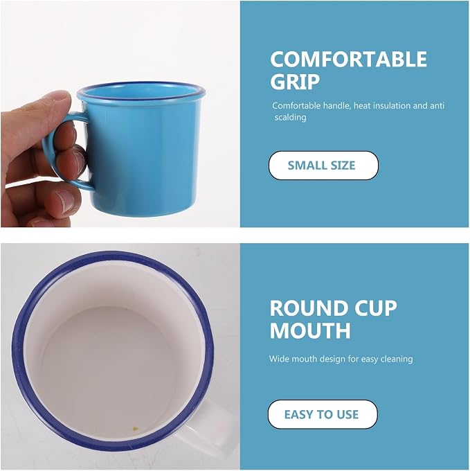 2 Melamine Stacking Mugs with Handles for Coffee & Tea (White/Blue)