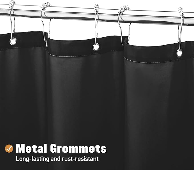 MitoVilla Stall Half Size Shower Curtain Liner, 36 x 72 Inch Fabric Bath Curtain Liner for Modern Hotel, Black Shower Liners, Washable & Water Repellent