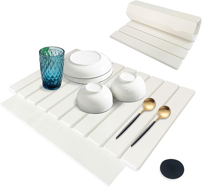 Stone Drying Mat for Kitchen Counter,23.6(L)x15.3(W) Collapsible Quick Drying Dish Mats for Kitchen Counter & Bathroom,Ultra Absorbent Diatomaceous Earth Dish Drying Mat for Dishes Cookware Cups