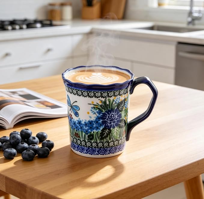 Ceramic Cup 13 oz, Handmade Premium Porcelain Mug for Coffee Americano Latte Cappuccino Milk Tea Cereal Cola Dishwasher Microwave Oven Safe Pottery Elegent Gift for Mother Girl Women