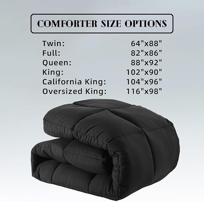 DOWNCOOL Comforters Oversize King Size, Black All Season Duvet, Lightweight Quilt, Down Alternative Hotel Comforter with Corner Tabs (Black, Oversize King 116x98 Inches)