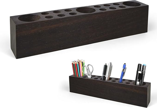 Black Walnut Wooden Pencil Box Wood Pen Holder for Desk Walnut Wooden Office Desk Organizers with 15 Holes for Countertop Pencil Makeup Brush Holder for Table Store Marker Office Supplies