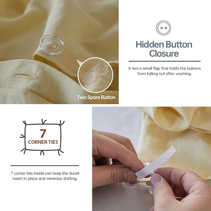 Simple&Opulence French Linen Duvet Cover Set - King Size(104"x 92")- 3 Pieces (1 Comforter Cover,2 Pillowcases)-Natural Flax Cotton Blend-Solid Color Breathable Farmhouse Bedding-Pale Yellow