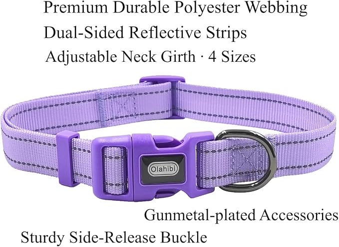 Dog Collar Leash Set,with Relfective Strips,Lilac Purple,Extra Small. | Adjustable Collar,5 ft Matching Leash,Neoprene Padded Handle.