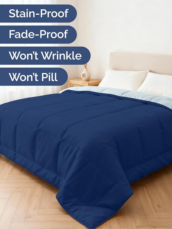 Cal King Size, Navy Blue/SkyBlue Alternative Down Comforter - Warm, Lightweight & Breathable Hotel Quality Bedding for Men, Women, Kids & Teens - All Season Cooling Microfiber Duvet Insert Comforter