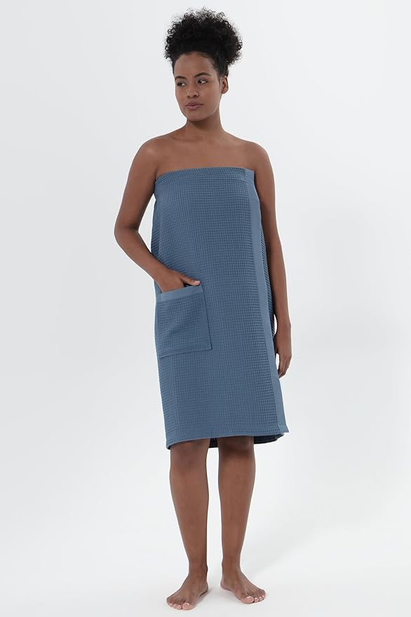 SEYANTE Women's Organic Waffle Spa Wrap, GOTS Certified 100% Turkish Cotton, Lightweight Bath Towel Wrap Adjustable Closure