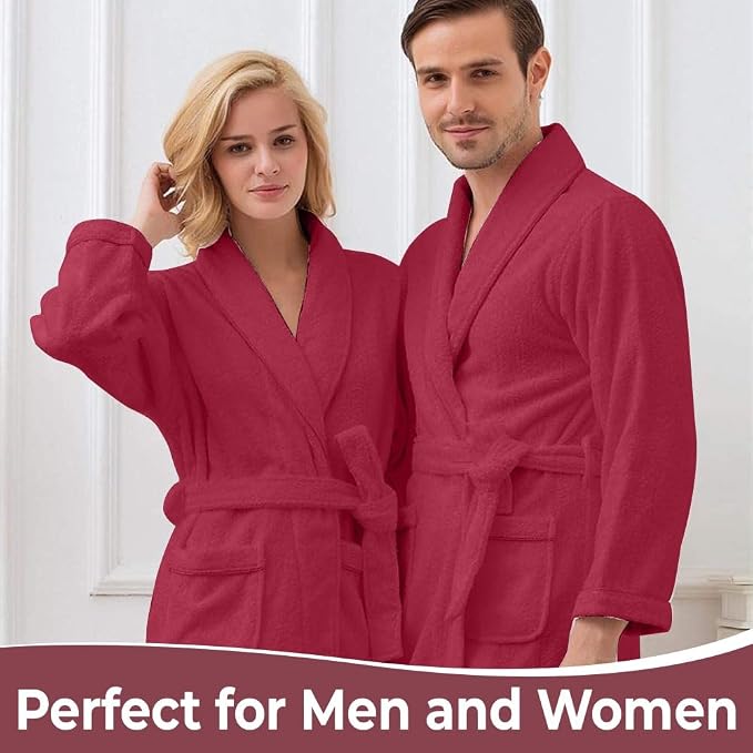 KAHAF COLLECTION Cotton Terry Robes for Women and Men, Terry Shawl Collar Bathrobe, ONE SIZE - UNISEX Men & Women Spa Robe
