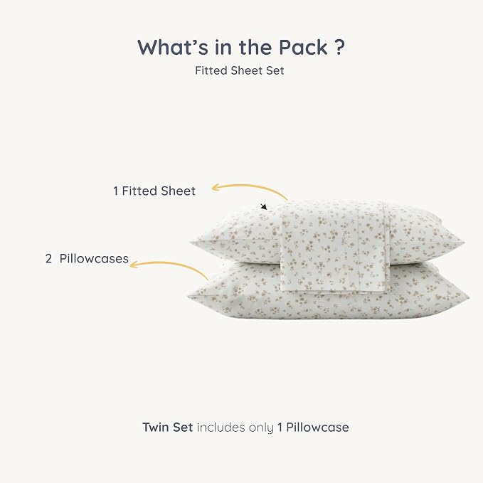 MakeMake Organics Organic Full Fitted Sheet Set GOTS Certified Organic Cotton Fitted Sheet with Pillowcase Ultra Soft Non Toxic Breathable Ditsy Flowers Modern Girls Room (Full, Bloom)