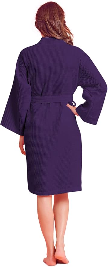 Soft Touch Linen Women's Kimono Waffle Robe-Luxurious & Absorbent & Quick Dry-Cotton & Polyester Blend
