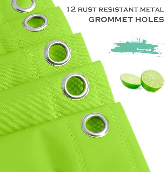 Lime Green Plastic Shower Curtain Or Liner, 72x72 Inch Lightweight Plastic Bathroom Shower Showroom Inner Curtain with Rustproof Metal Grommet Holes and Weighted Magnets