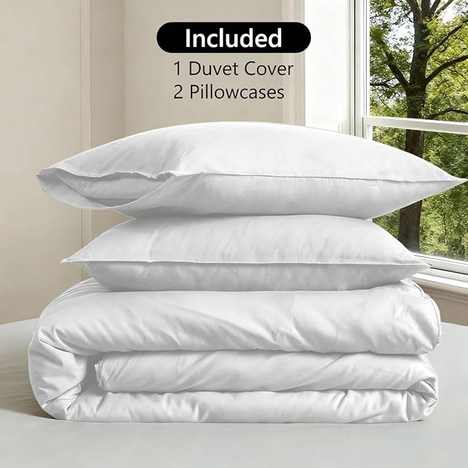 FALUCA French Linen Blend Duvet Cover Set 3Pcs Queen (88"x92") - Soft, Breathable, Cooling Farmhouse Bedding for Summer Hot Sleeper (Queen, White)