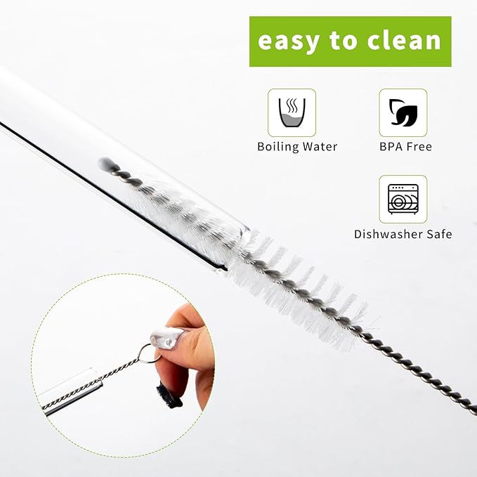Lazycorner Reusable Glass Straws Set 16 Pcs 8.5''x 10MM Straight Clear Glass Drinking Straws, Set of 16 with 4 Cleaning Brushes. Reusable Straws Perfect For Smoothies, Tea, Juice-Clear Cocktail.