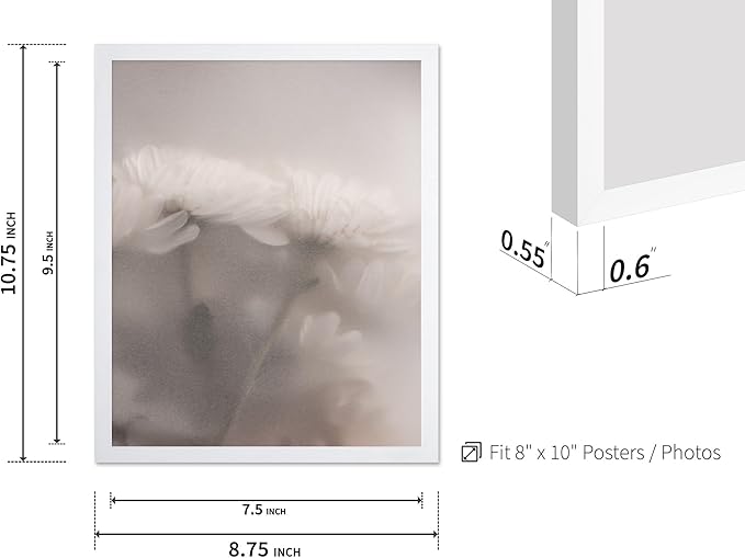 Monem Art Ethereal White Flower Print - Minimalist Botanical Photography Poster - Wall Decor for Living Room, Bedroom or Office - 8x10 White Framed Wall Art by Mareike Bohmer