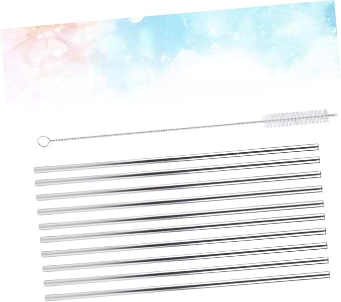 Unomor 11pc Stainless Steel Drinking Straws Reusable Set Straight No Metal Taste for Drinks
