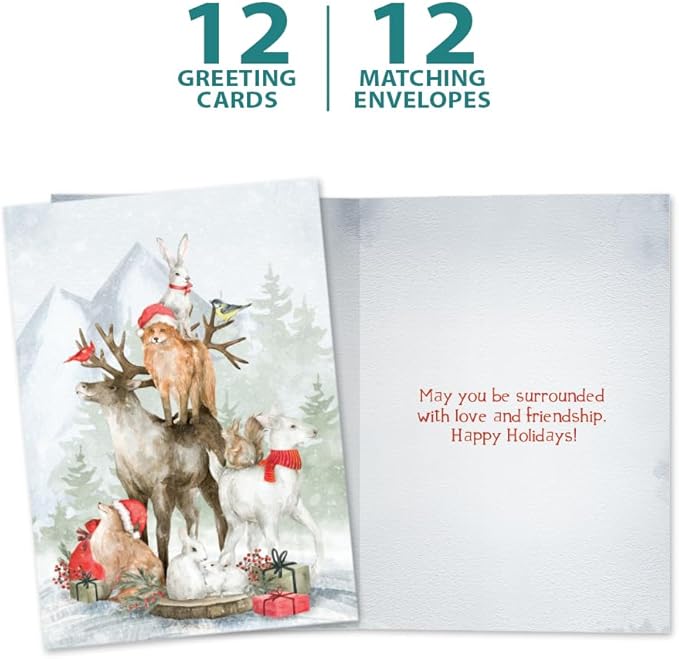 Tree-Free Greetings - Happy Holidays Greeting Cards - Artful Designs - 12 Cards + Matching Envelopes - Made in USA - 100% Recycled Paper - 5"x7" - Piled Wild Watercolor (HP60625)