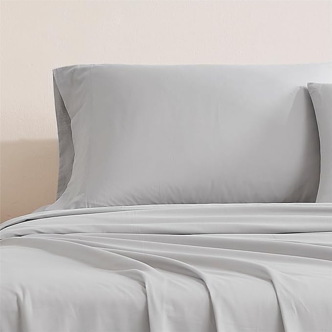 Linen Closet Luxury Cotton 144 Thread Count Organic Cotton Standard Pillowcases, Set of 2, Light Grey