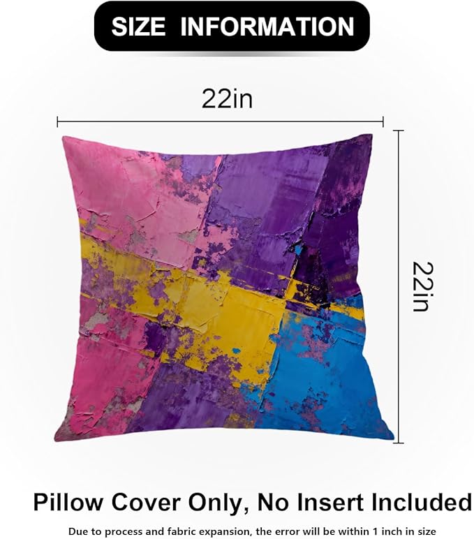 Shrahala Pink Art Watercolor Decorative Throw Pillow Cover, Purple Abstract Fuchsia Square Pillowcase Blended Double-Sided No Inserts for Bedroom Living Room Set of 2 (22 X 22 in)