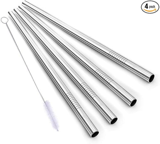 ALINK Stainless Steel Smoothie Straws, 9 inch X 0.315 in Reusable Metal Straws for Juice, Water, Smoothie, Set of 4 with Cleaning Brush