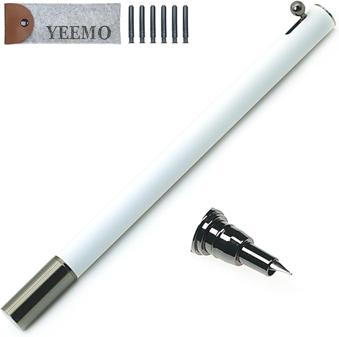 Retractable Fountain Pen – 0.38 mm Extra Fine Nib Fountain Pen, Smooth Fancy Pens with Converter, 6 Ink Cartridges & Gift Pouch for Writing (White)