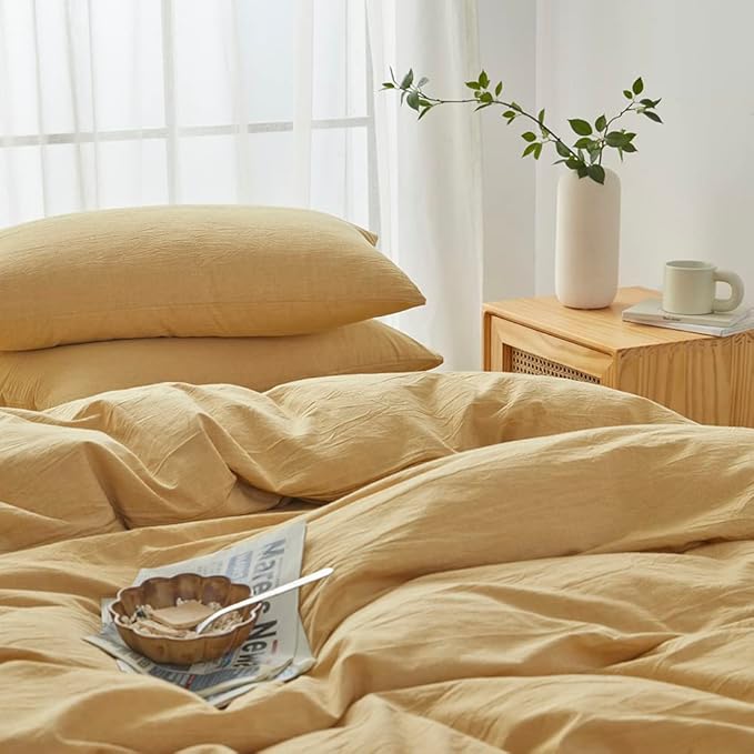 FACE TWO FACE Bedding Duvet Cover Set100% Washed Cotton Duvet Cover Linen Like Textured Breathable Durable Soft Comfy (King, Ginger)