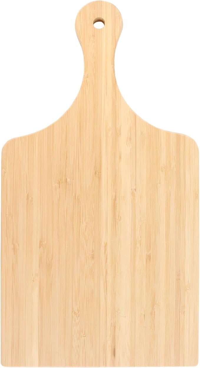 BambooMN Bamboo Paddle Cutting and Serving Board, Charcuterie Boards for Meat, Vegetables, Fruits, Bread, Kitchen Cutting Board with Handle - 15" x 8" x 0.75" - 100 Pieces