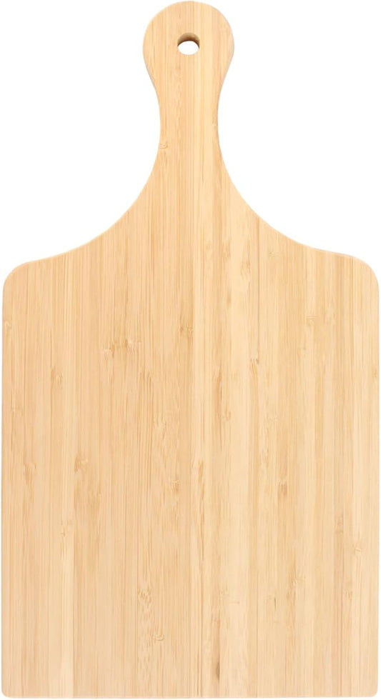 BambooMN Bamboo Paddle Cutting and Serving Board, Charcuterie Boards for Meat, Vegetables, Fruits, Bread, Kitchen Cutting Board with Handle - 15" x 8" x 0.75" - 30 Pieces