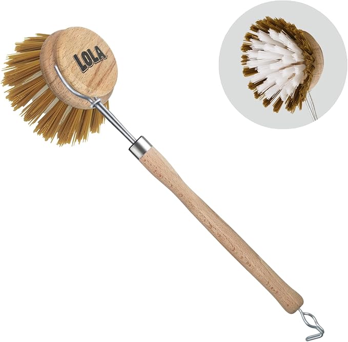 LOLA -The Original - Dishwashing & Vegetable Brush, Hardwood w/Poly Fiber Bristles, Reusable, Sustainable, Has EZ-Grip Handle - 1 Count