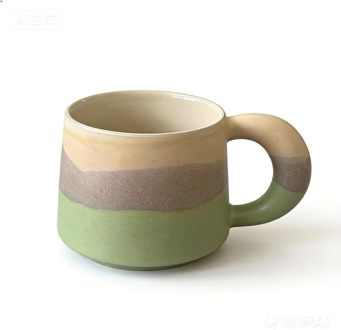 10.8 oz Kiln Change Ceramic Coffee Mug with Handle, Gradient Color Reusable Coffee Cup, Dishwasher & Microwave Safe, Lead-Free, Durable for Office Home Daily Use (R Green)