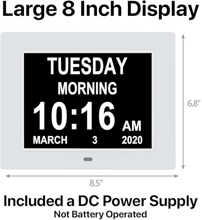 Digital Calendar Date Multi Alarm Clock 8 inch Large Display Auto-Dimming Electic Desk Table Wall Mount Office, Home, Kitchen, Room, School, Bedroom, Living Room (White)