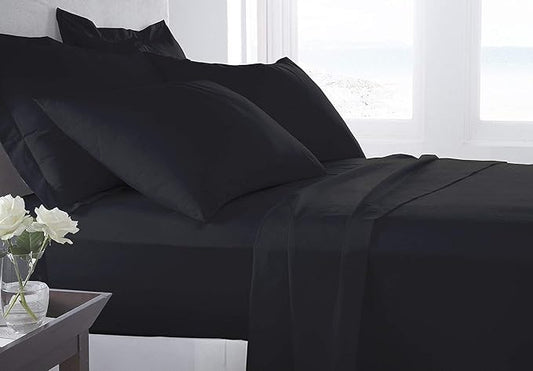 Organic Cotton Bed Sheets Set - 400TC Split Cal King Size Ultra Black - 5 Piece Bedding - 100% GOTS Certified, Soft Silky Shiny, Luxury Finish Bedsheets - Fits 18" Deep Pocket Mattress