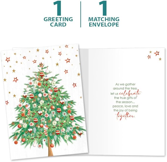 Tree-Free Greetings - Season's Greeting Card - Artful Designs - 1 Card + Matching Envelopes - Made in USA - 100% Recycled Paper - 5 x 7 - Classic Tree (VO80681)
