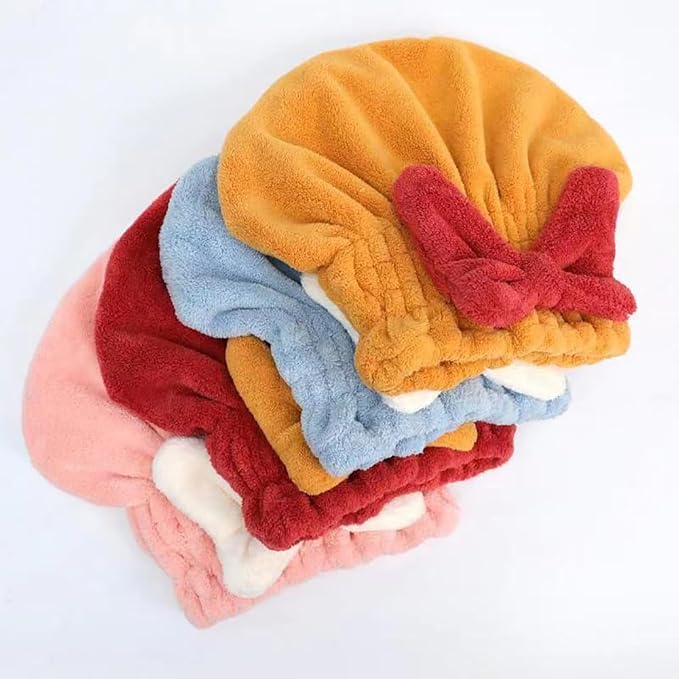 4 Pcs Hair Turban Wraps Super Absorbent Hair Towel Wraps Cute Microfiber Hair Drying Towel Caps with Bow Knot for Women Girls