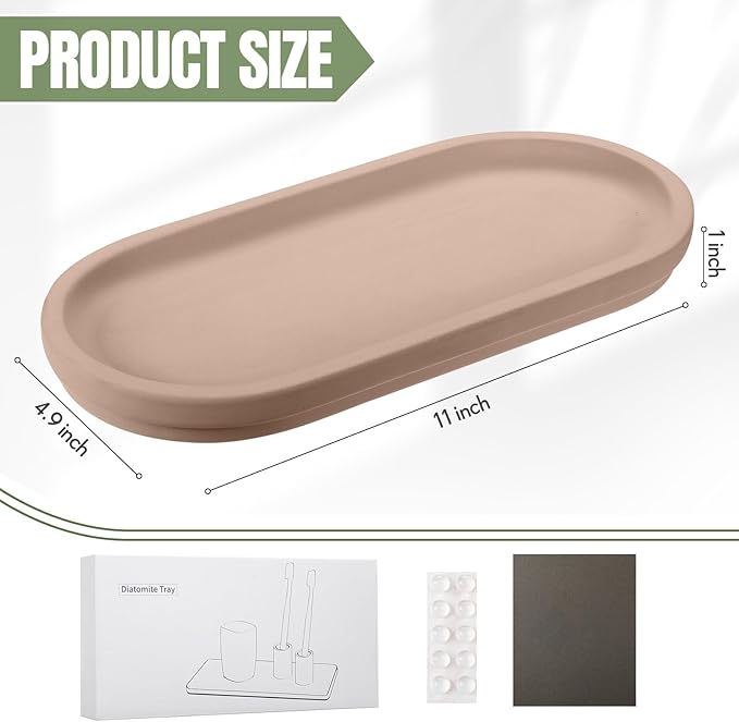 Diatomaceous Earth Sink Caddy, Instant Dry Bathroom Kitchen Sink Organizer, Minimalist Water Absorbing Dish Soap Holder, Stone Tray for Sponge Brush Candles (Brown)