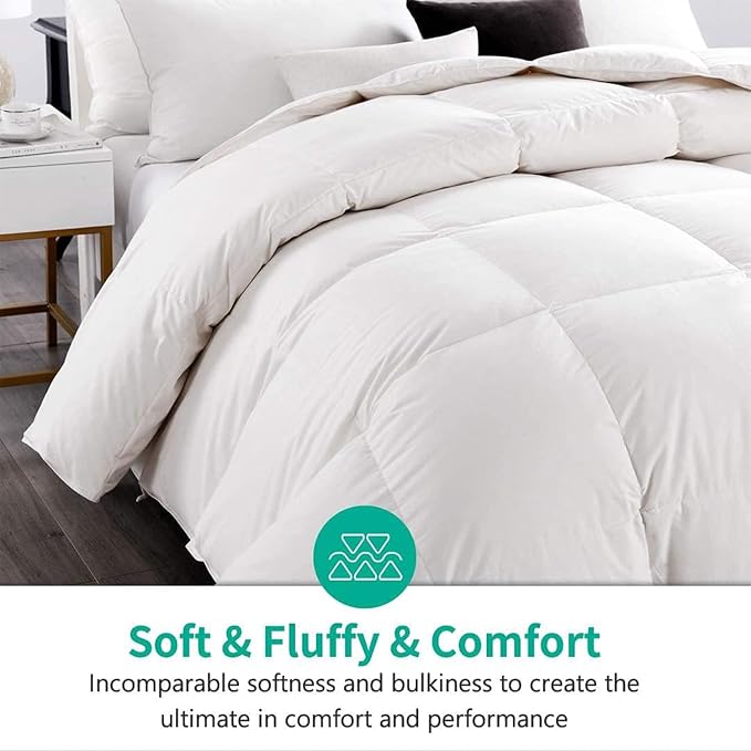 APSMILE Lightweight Down Feather Fibers Comforter Twin Size, Fluffy Duvet Insert for Warm Weather/Hot Sleepers -Ultra Soft 100% Organic Cotton Cover, Cooling Summer Duvet(Ivory White, 68x90)