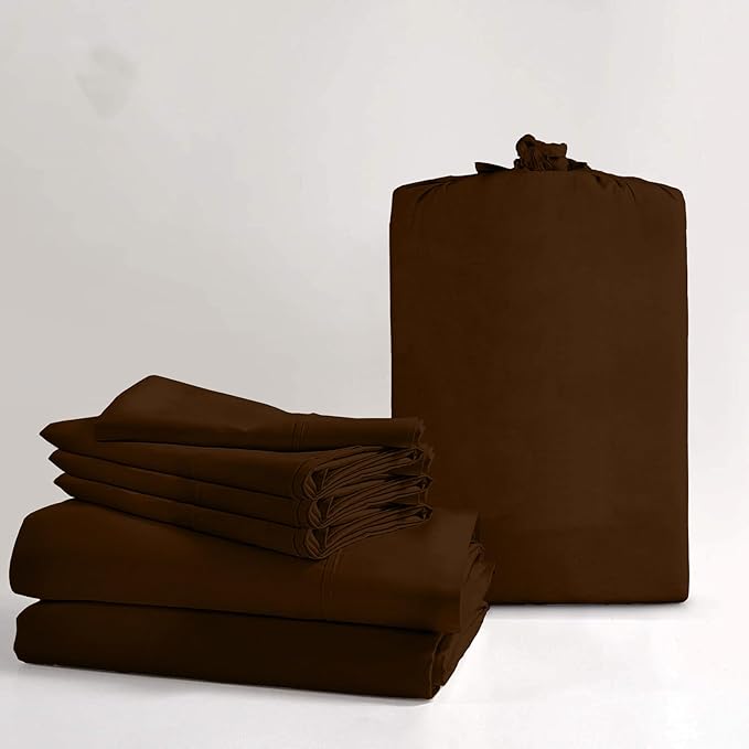 100% Real Certified Organic Cotton Bedsheet Set, King Size 6 Piece 1000 Thread Count Sheets Sets, [1 Fitted + 1 Flat + 4 Pillowcases], Extra 24" Deep Pocket - Chocolate
