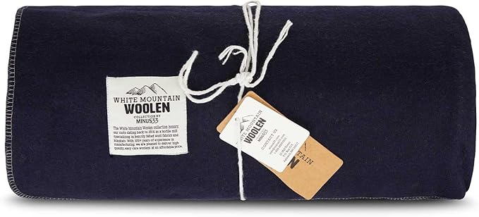 Lodge Twin Blanket - 80% Recycled Wool - Buffalo Plaid - Warm Throw Blanket - Thick - Washable - 65W x 90L - Navy Blue